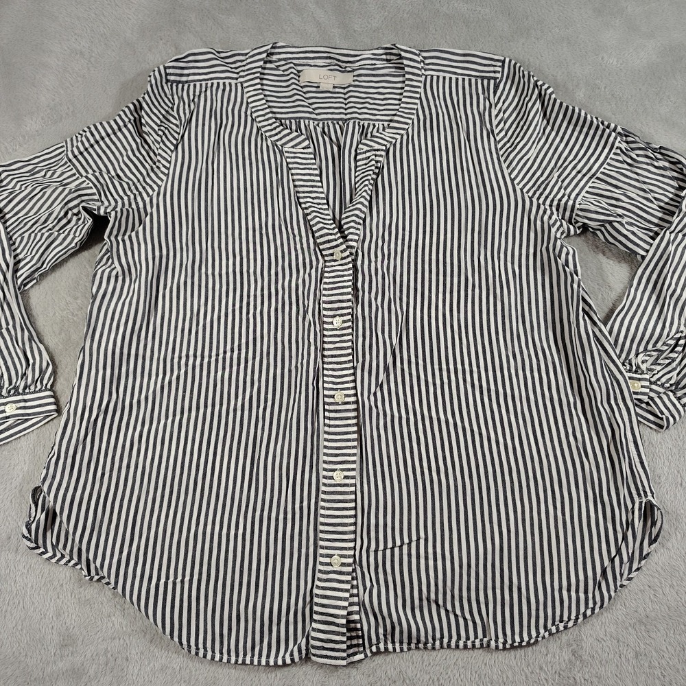 Loft Top Ladies XL Black/White Stripe Rayon Long Sleeve Lightweight Work